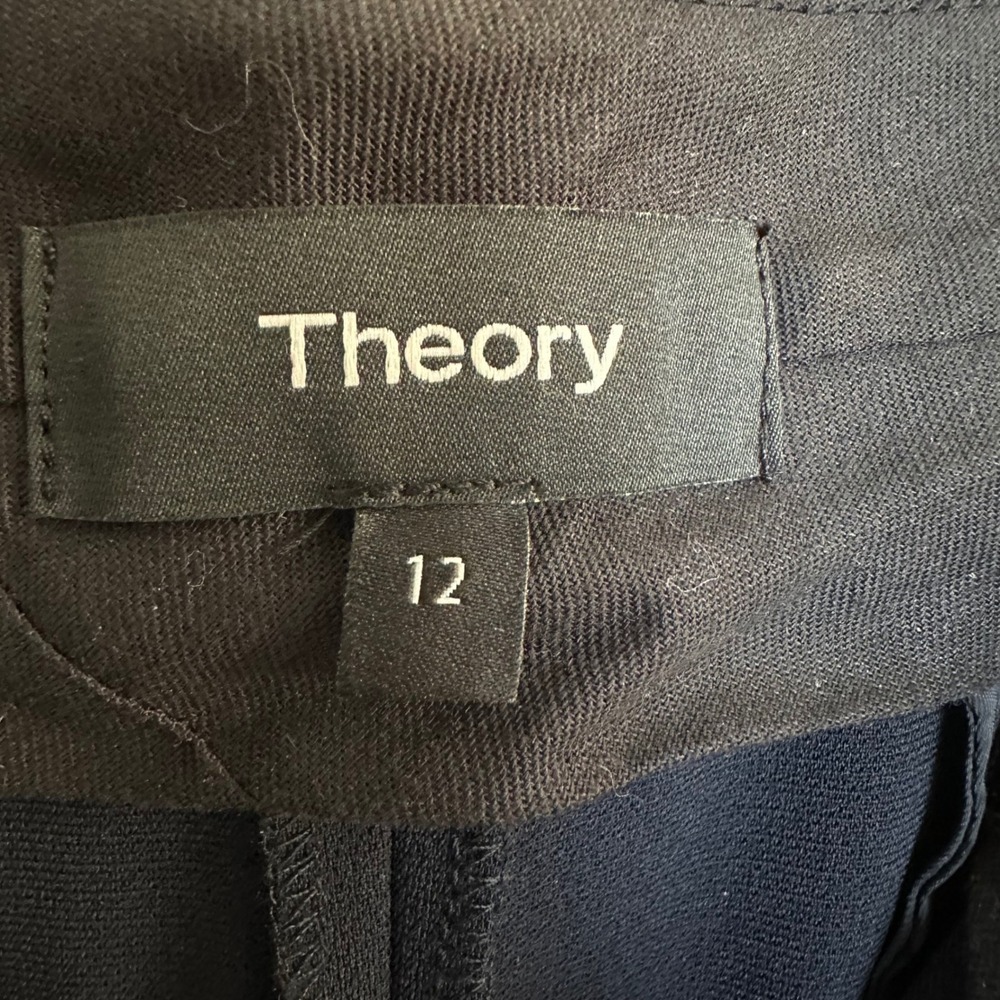 Theory Navy Blue Pleat Trouser Regent Crepe High Rise Straight Leg Pants Size 12 - Picture 5 of 8